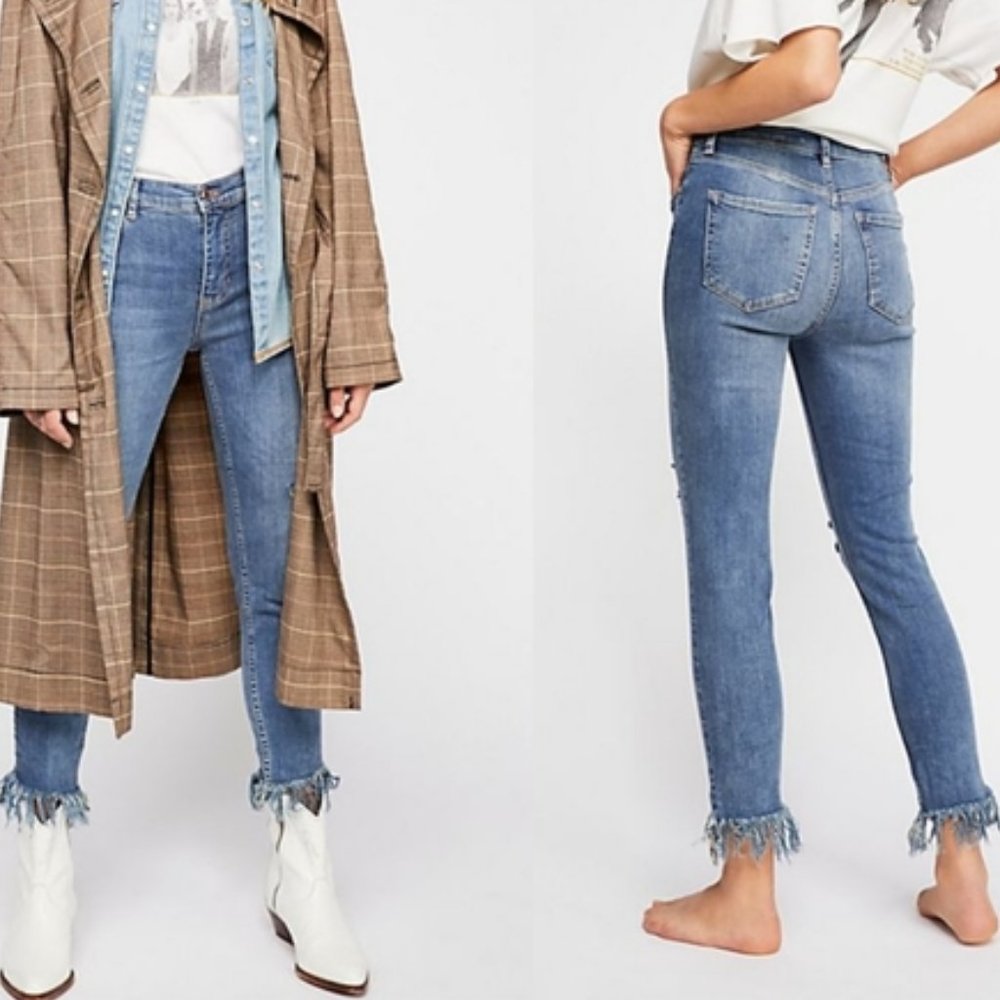 Free People Great Heights Frayed Skinny Jeans Size 27